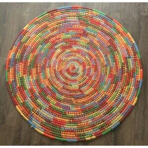 Multicolor Rug Natural Cotton Woven Round 40” across Boho Cottage core Whimsy